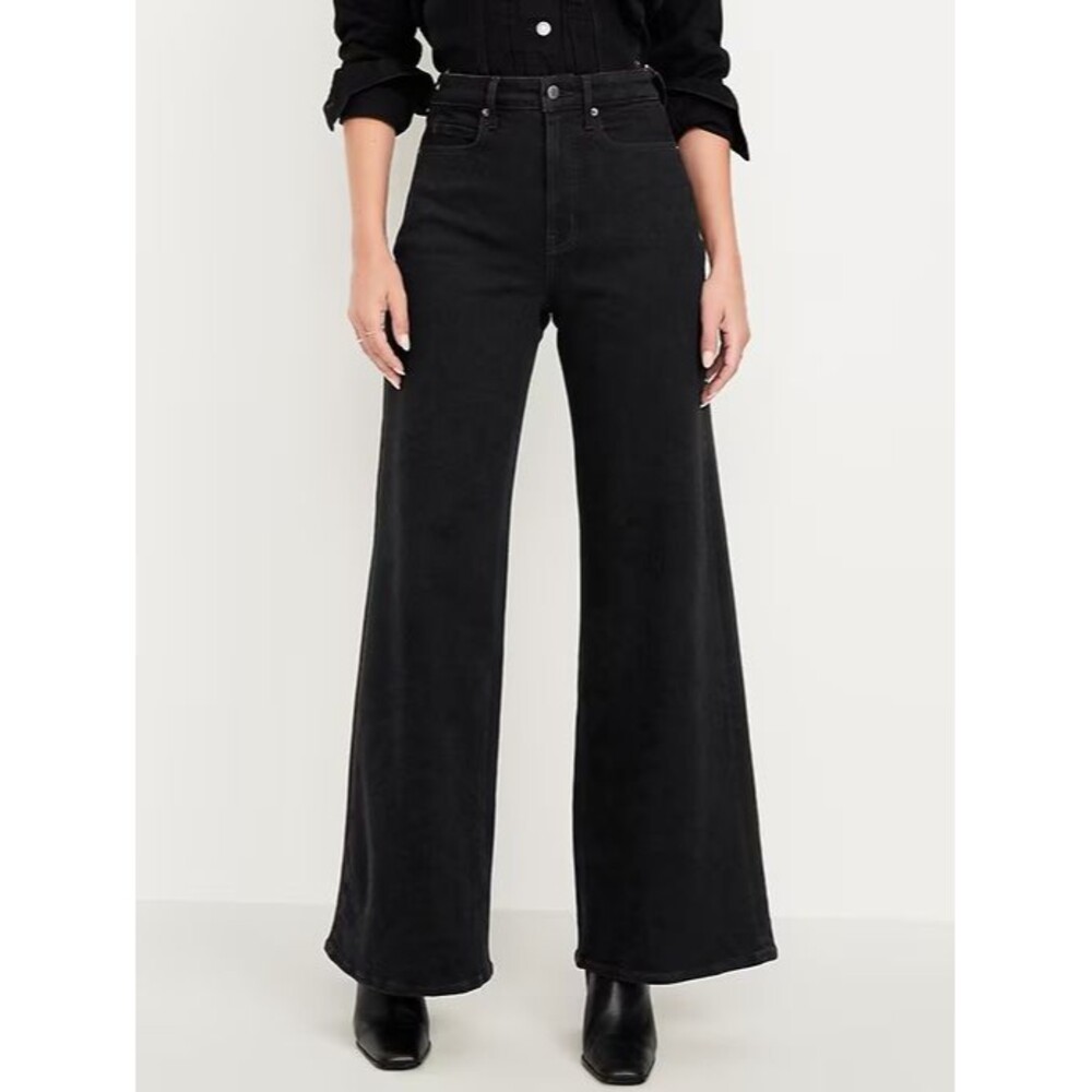 Old Navy Super Wide-Leg Jeans Womens 6 Petite Black Extra High Rise NEW